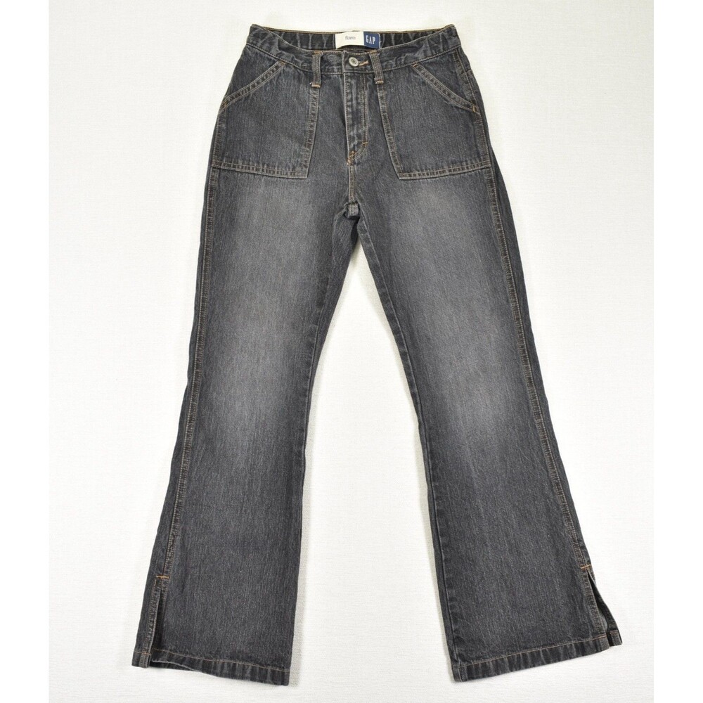 Gap Girls Y2k 02 Flare Split Leg Black Denim Jeans 12 Large